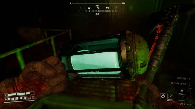 Official FEAR OF FAITH gameplay screenshot with a glowing bunker device and melee weapon